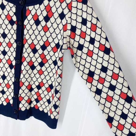 Dear Creatures Scale Cardigan Sweater White Cream Red Knit Fish Mermaid Dragon S - Picture 4 of 7